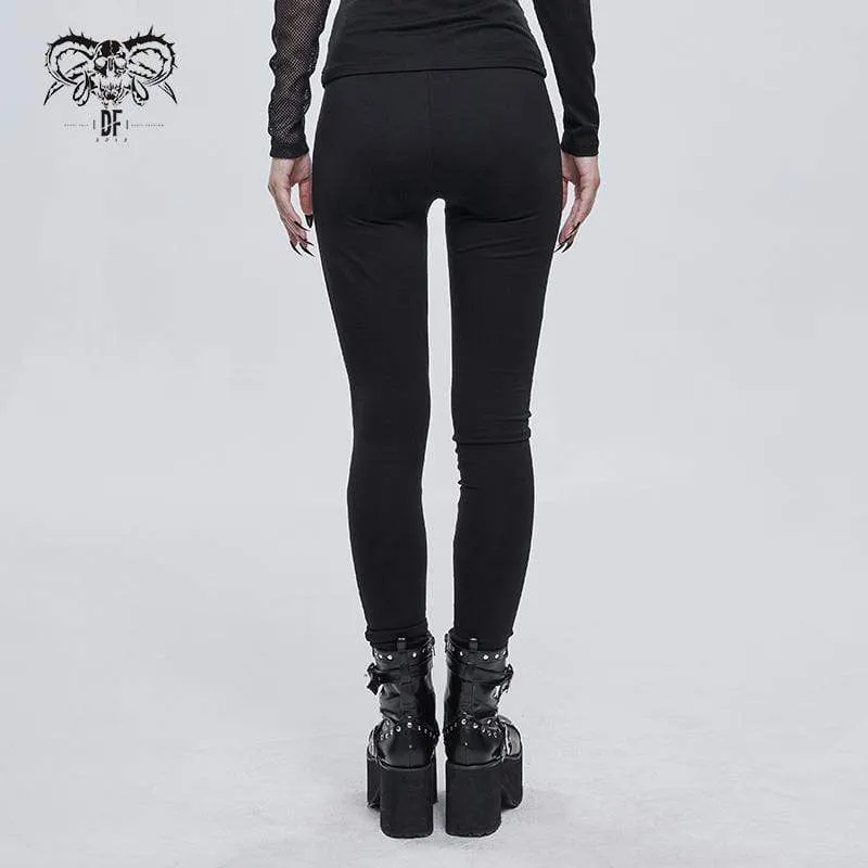 Women's Gothic Cobweb Printed Cutout Pants