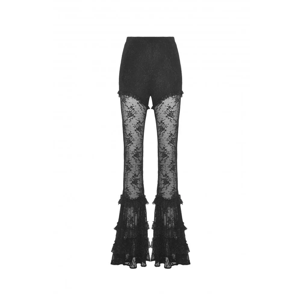 Women's Gothic Lace Splice Flared Leggings